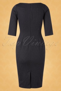 Vintage Diva  - De Sarah pin stripe pencil jurk in zwart 6