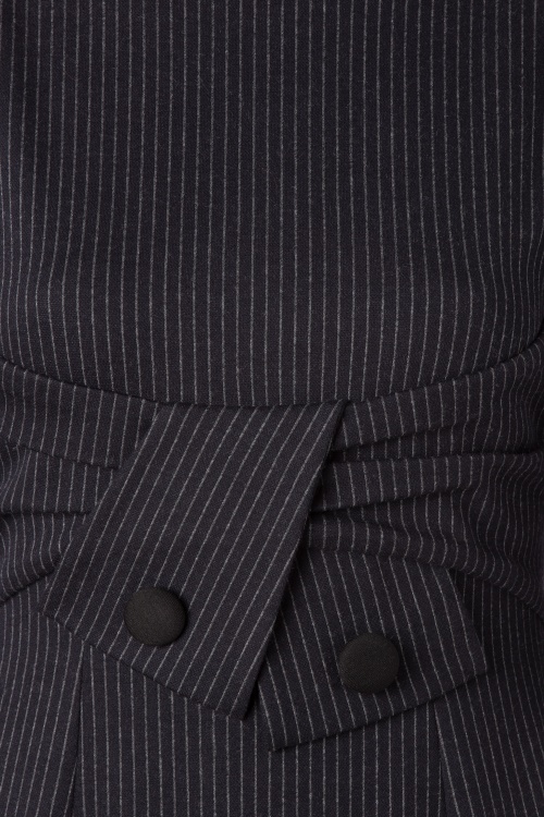 Vintage Diva  - De Sarah pin stripe pencil jurk in zwart 7