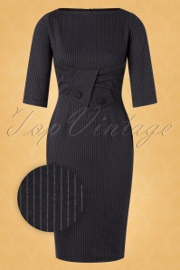 Vintage Diva  - De Sarah pin stripe pencil jurk in zwart 4