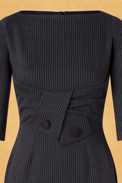 Vintage Diva  - De Sarah pin stripe pencil jurk in zwart 5