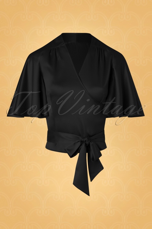 Vintage Diva  - The Satin Butterfly Top in Black 2