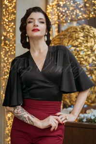 Vintage Diva  - The Satin Butterfly Top in Black