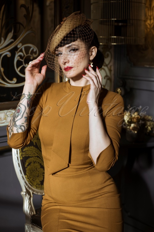 Vintage Diva  - De Marlene pencil jurk in burnished amber 2