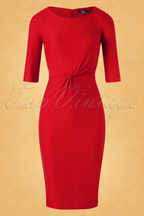 Vintage Diva  - De Jean pencil jurk in ravishing rood 3