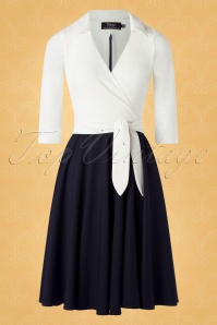Vintage Diva  - The Veronica Swing Dress in Ivory and Navy 3