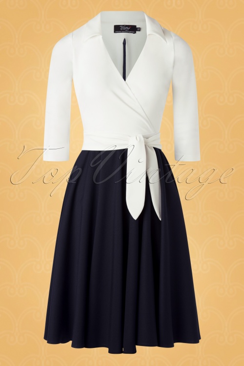 Vintage Diva  - The Veronica Swing Dress in Ivory and Navy 3