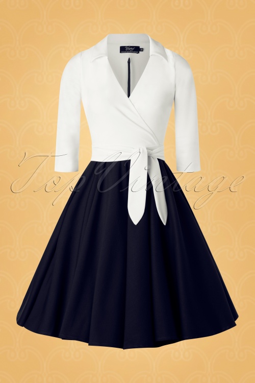 Vintage Diva  - The Veronica Swing Dress in Ivory and Navy 4