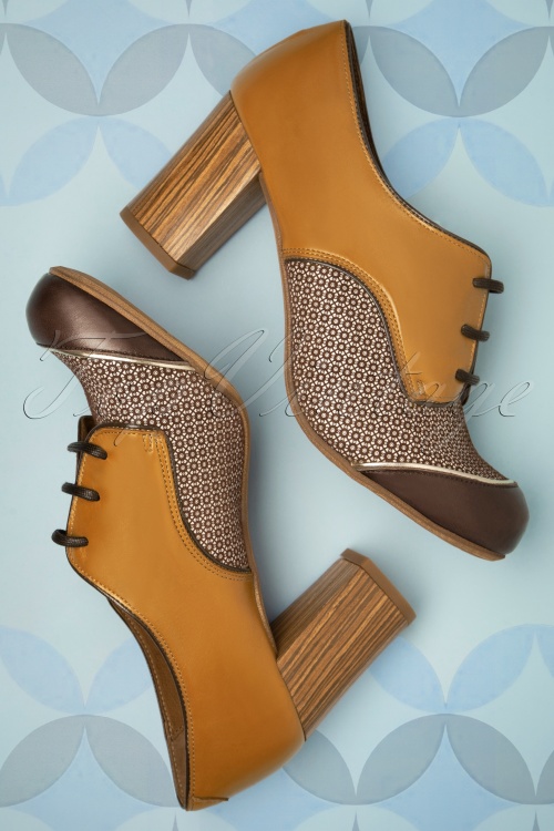 Nemonic - 60s Madison Leather Shoe Booties in Tobacco and Mustard Brown