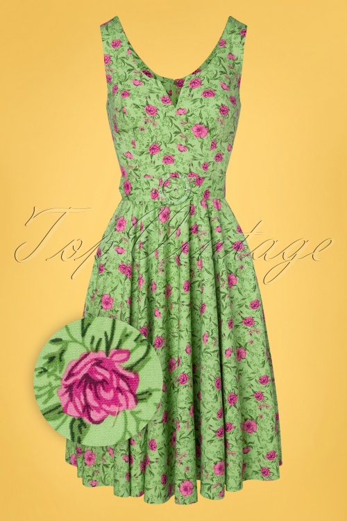 Timeless - 50s Freya Floral Dress in Green 2
