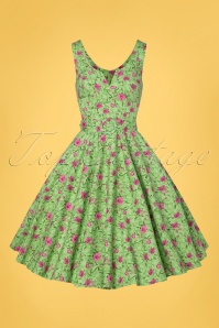 Timeless - 50s Freya Floral Dress in Green 3
