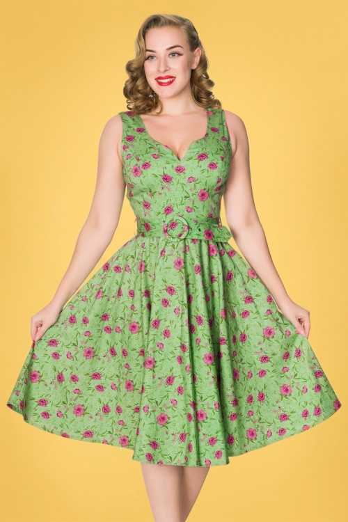 Timeless - 50s Freya Floral Dress in Green