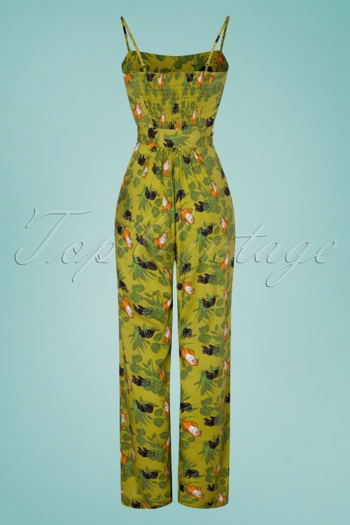 Collectif Clothing - 60s Edda Pantherology Jumpsuit in Green 2
