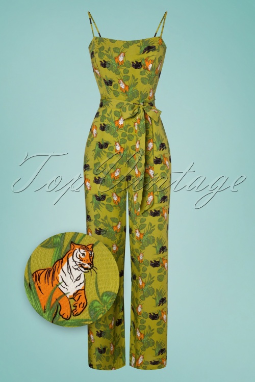 Collectif Clothing - 60s Edda Pantherology Jumpsuit in Green