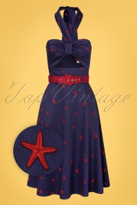 Collectif Clothing - Lilla Starfish Swing Dress Années 50 en Bleu Marine 2