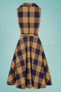 Collectif Clothing - 50s Sara New Forest Check Swing Dress in Navy and Camel 5