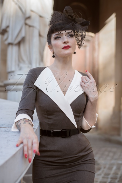 Vintage Diva  - De Raquel pencil jurk in grijs