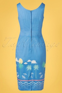 Banned Retro - 50s Holiday Wiggle Dress in Cornflower Blue 5
