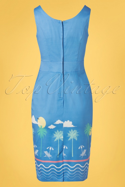 Banned Retro - 50s Holiday Wiggle Dress in Cornflower Blue 5
