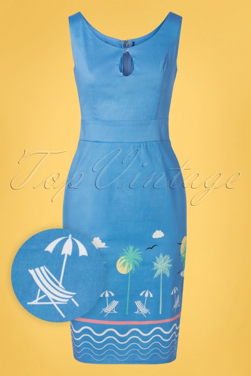 Banned Retro - 50s Holiday Wiggle Dress in Cornflower Blue 2