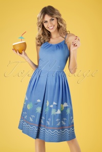 Banned Retro - 50s Holiday Dress in Cornflower Blue