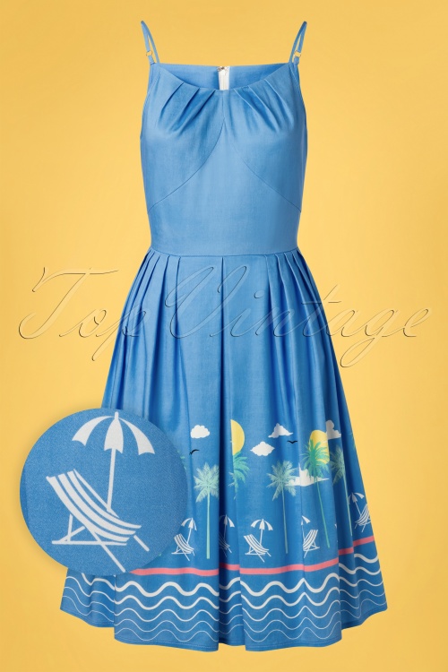 Banned Retro - 50s Holiday Dress Années 50 en Bleu Barbeau  2