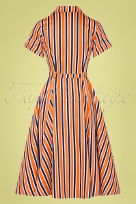 Collectif Clothing - 50s Caterina Bay Stripe Swing Dress in Orange and Blue 6