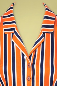Collectif Clothing - Caterina Bay Stripe Swing-Kleid in Orange und Blau 4
