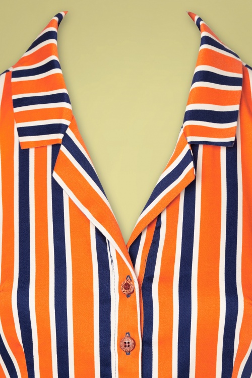 Collectif Clothing - 50s Caterina Bay Stripe Swing Dress in Orange and Blue 4
