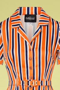 Collectif Clothing - Caterina Bay Stripe Swing Dress Années 50 en Orange et Bleu 3