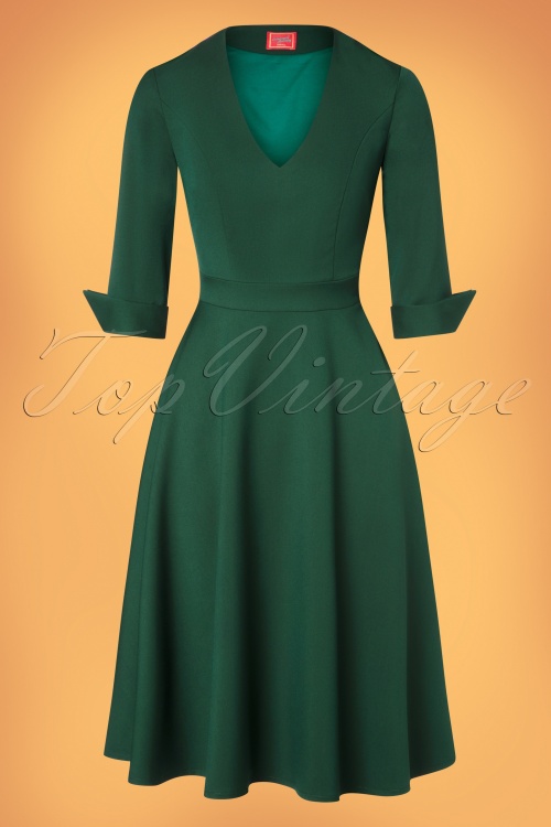 Glamour Bunny - 50s Sasha Swing Dress in Dark Green 3