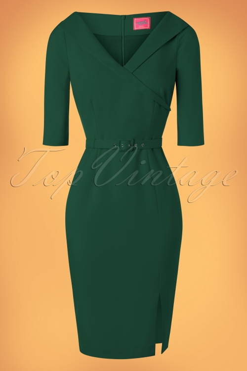 Glamour Bunny - 50s Aviva Pencil Dress in Dark Green 3