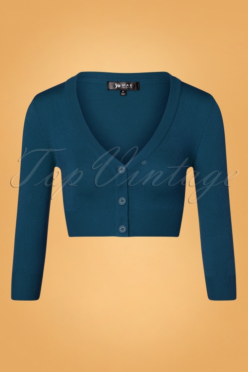 Mak Sweater - 50s Shela Cropped Cardigan in Teal Blue