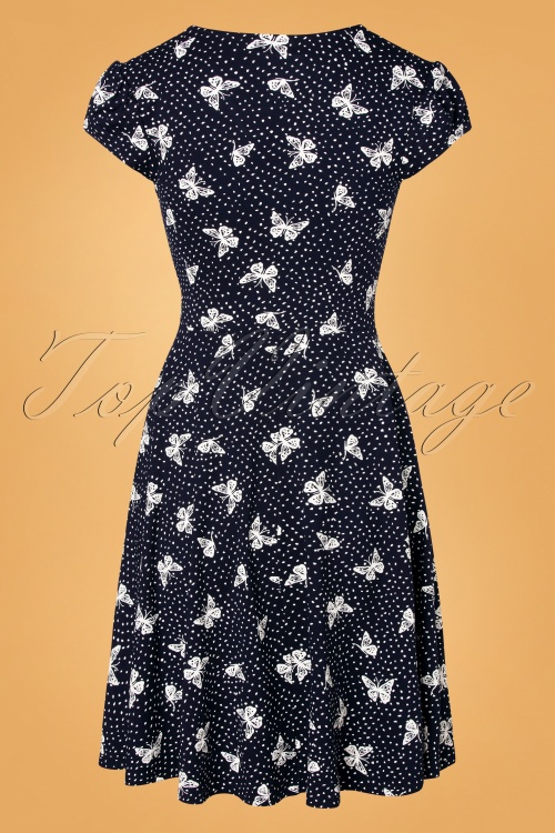 Topvintage Boutique Collection - Leona Butterfly Swing Dress Années 50 en Bleu Marine 4