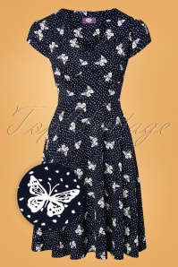 Topvintage Boutique Collection - Leona Butterfly Swing Dress Années 50 en Bleu Marine