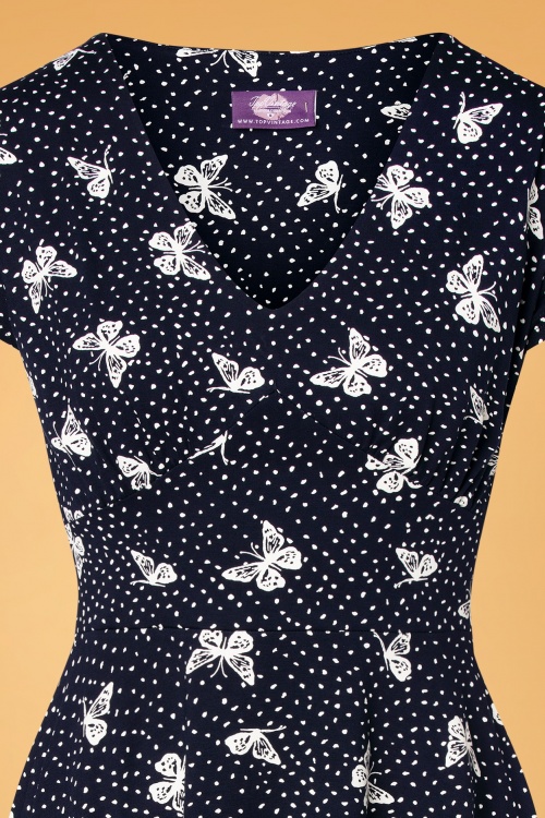 Topvintage Boutique Collection - Leona Schmetterlings-Swing-Kleid in Marineblau 2