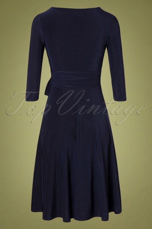 Vintage Chic for Topvintage - Cassandra midi-jurk in marineblauw 3