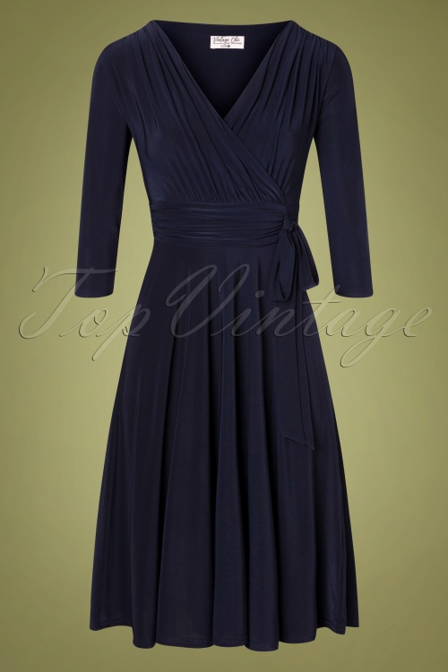 Vintage Chic for Topvintage - Cassandra midi-jurk in marineblauw 2