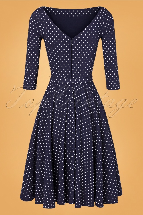 Unique Vintage - 50s Devon Dot Swing Dress in Blue and White 6