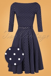 Unique Vintage - 50s Devon Dot Swing Dress in Blue and White