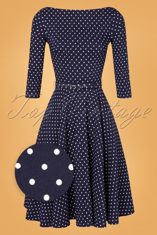 Unique Vintage - Devon Dot swing-jurk in blauw en wit