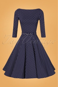 Unique Vintage - 50s Devon Dot Swing Dress in Blue and White 3