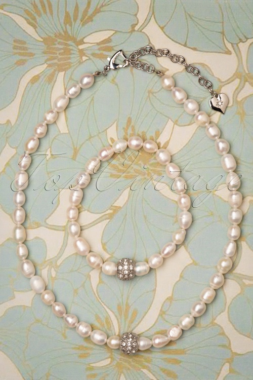 Lovely - Fresh Water Pearl Necklace Années 50 en Argenté 2