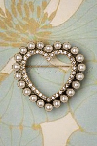 Lovely - 50s Heart Pearl Brooch in Gold 