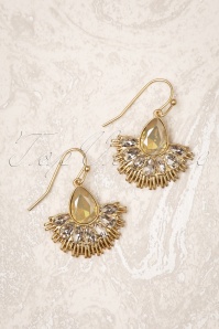 Lovely - 20s Crystal Fan Drop Earrings in Gold and Grey Opal