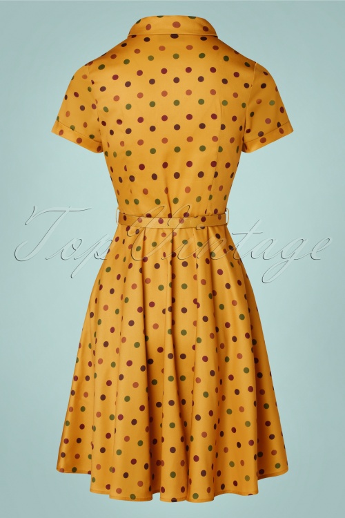 Vixen - 40s Diana Polkadot Swing Dress in Mustard 3