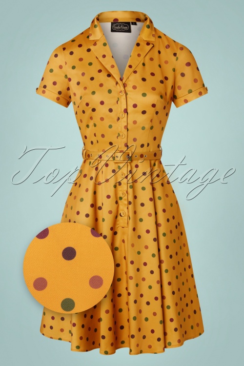 Vixen - 40s Diana Polkadot Swing Dress in Mustard 2