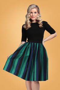 Collectif Clothing - 50s Jasmine Twilight Stripe Swing Skirt in Green 2