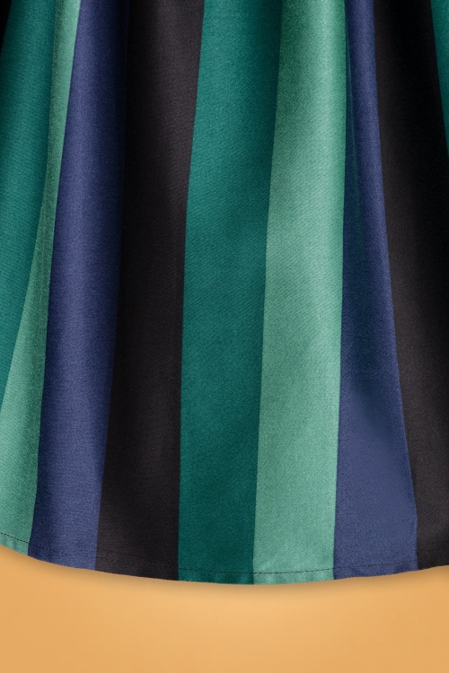 Collectif Clothing - Jasmine Twilight Stripe Swing Skirt Années 50 en Vert  5