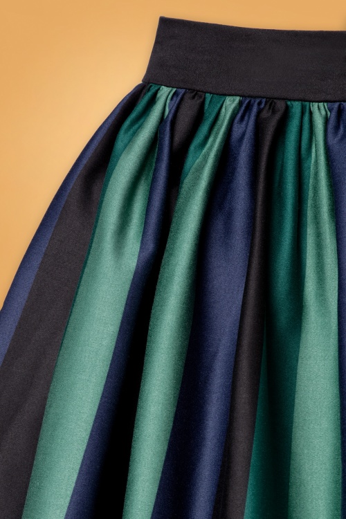Collectif Clothing - Jasmine Twilight Stripe Swing Skirt Années 50 en Vert  4
