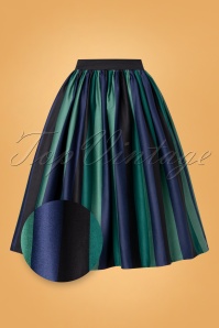Collectif Clothing - 50s Jasmine Twilight Stripe Swing Skirt in Green
